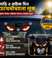 (1 পিস) LED car lights luminous solar expression devil's eye car sticker decorative ambient light